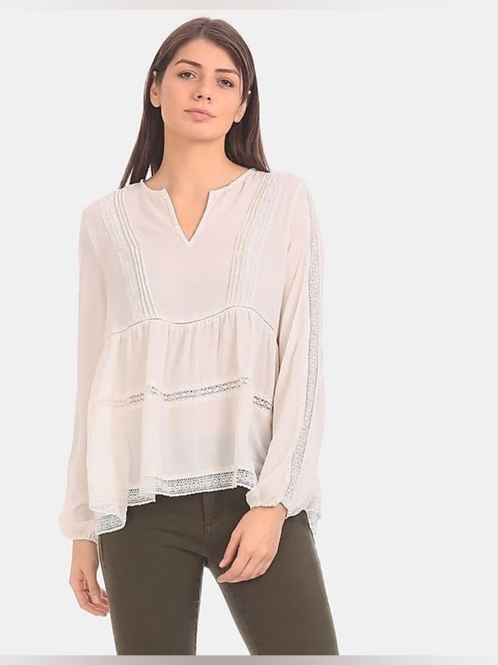 GAP Embroidered Lace Peasant Blouse M Ivory Cream Cottagecore Boho Prairie Flowy